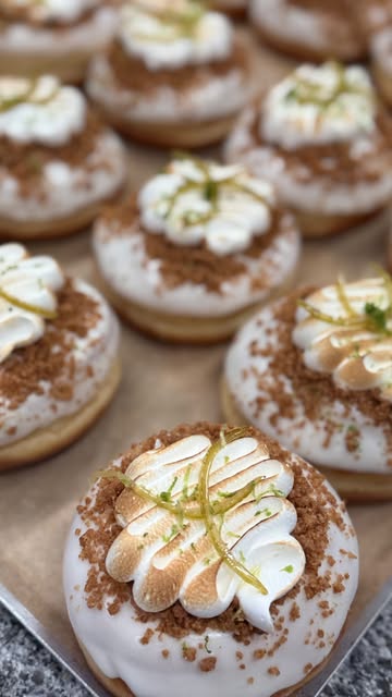 Tray of key lime meringue doughnuts